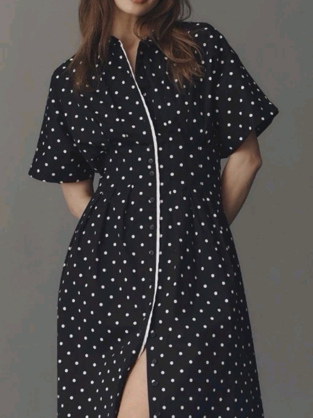 Anthropologie exquise Polka Dot Midi button down Dress
